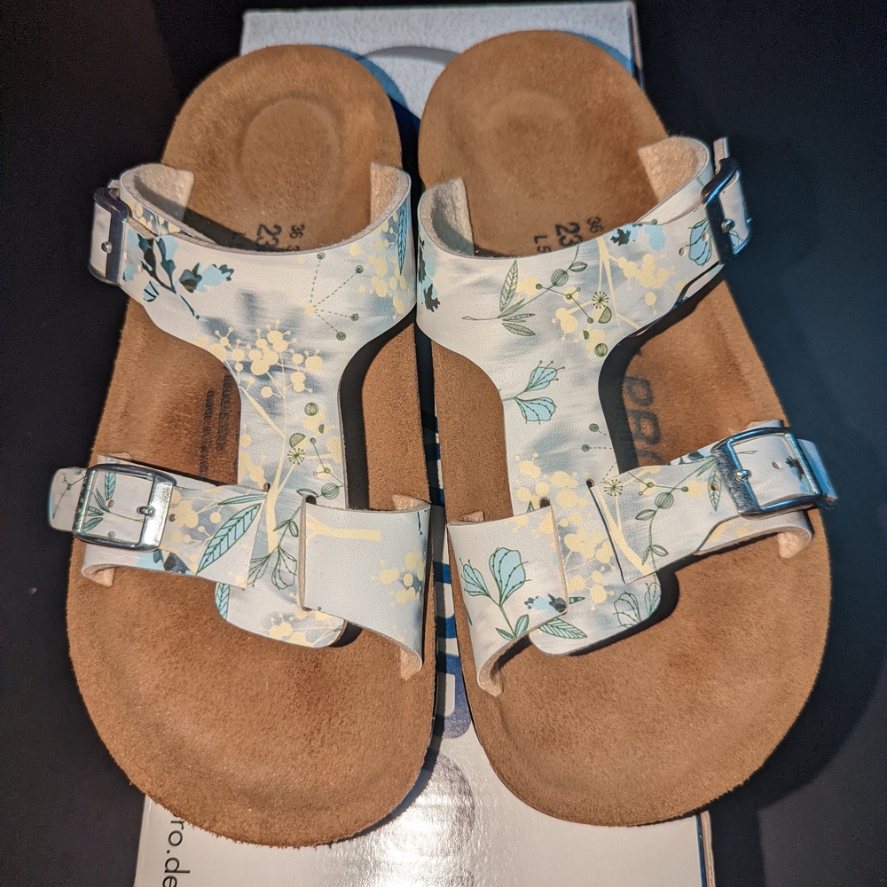 Birkenstock Floral Sandals - White and Blue